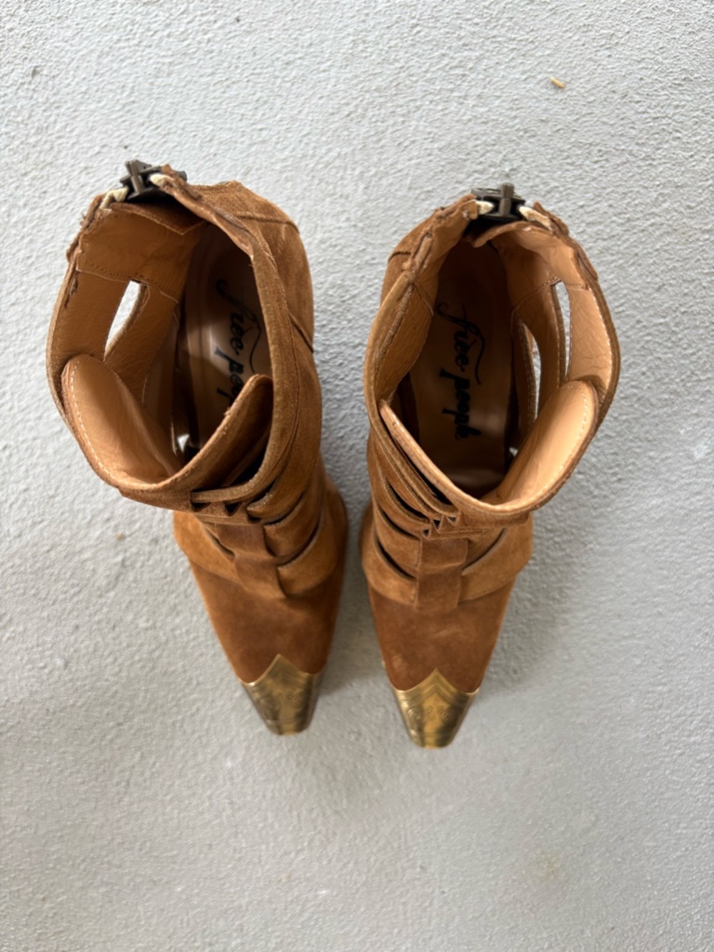Free People Brayden Fisherman Suede Cutout Ankle cowboy Boots with Gold Toe Cap - Picture 6 of 8